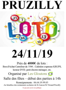 LOTO organisé par les Gloutons à Pruzilly @ Pruzilly 71570